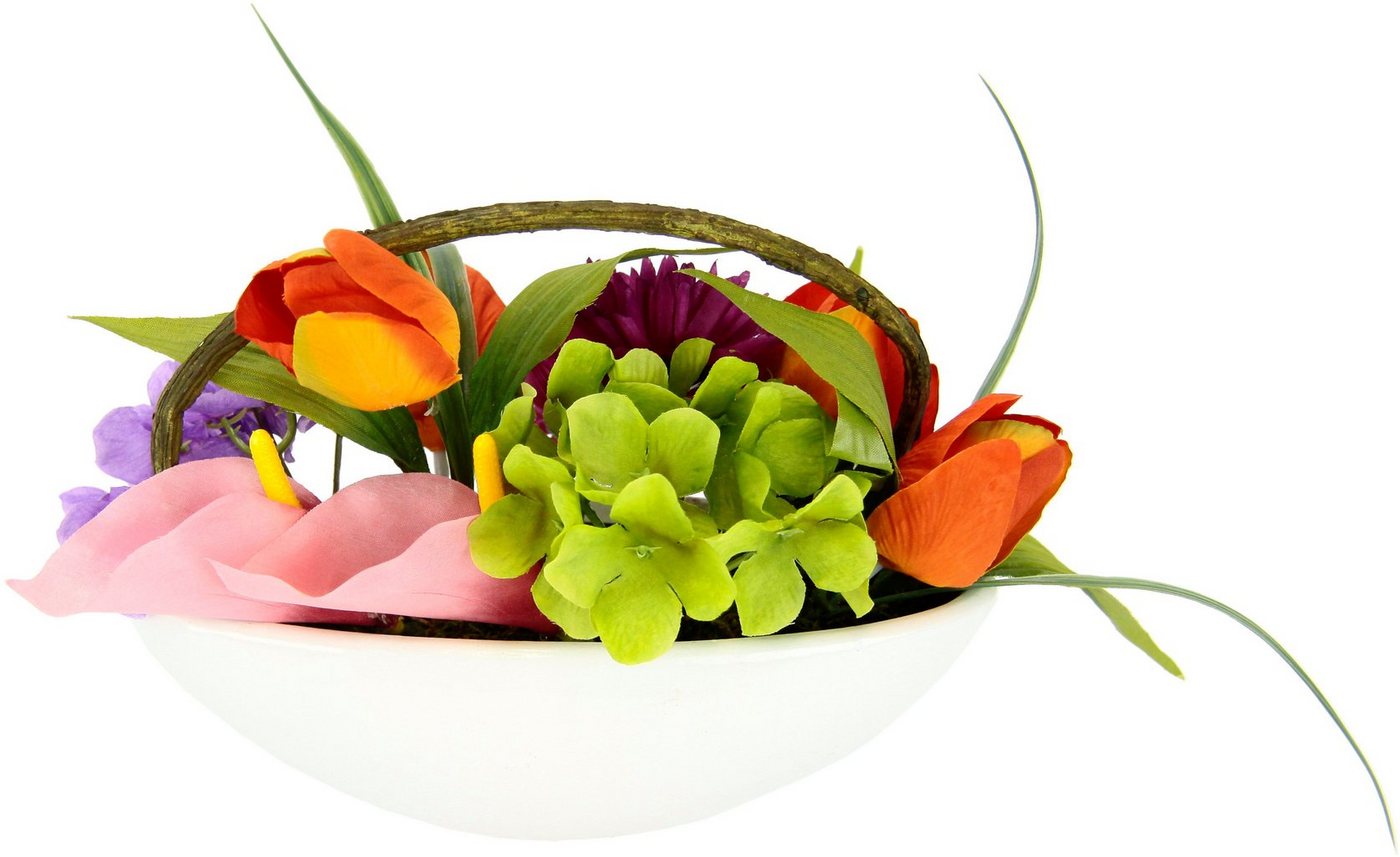 Gestecke Tulpe, Calla, Hortensie, Gerbera, my home, Höhe 16 cm, In Schale, Kunstblume, Seidenblume von my home