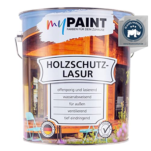 myPAINT® Holzschutzlasur (5L, Eiche) seidenglänzende Holzlasur Außen- Holz Grundierung - Holz Lasur - Holzlasur Aussen - Made in Germany von myPAINT FARBEN FÜR DEIN ZUHAUSE