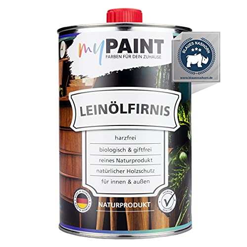 myPAINT® biologisches Leinölfirnis (1 Liter, seidenglänzend) schützendes Holz ÖL für Innen und Außen - pflegendes Holzöl aussen - Made in Germany von myPAINT FARBEN FÜR DEIN ZUHAUSE