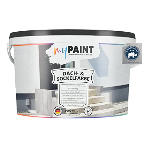 myPAINT Sockelfarbe & Dachfarbe 5L Anthrazitgrau | Wetter & UV Beständige Farbe für Dachflächen, Beton, Mauerwerk, Fassade & Kellerwände | Made in Germany von myPAINT FARBEN FÜR DEIN ZUHAUSE