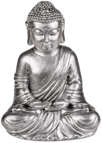 Buddha Figur Deko Statue mit Teelichthalter Heim und Garten (Silber) von mygoodtime