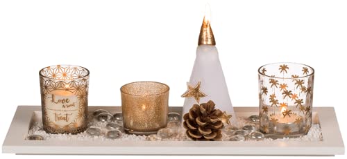 Holz Tablett Weihnachtsdeko Weihnachten Teelichthalter Kerzenhalter Glas mit Deko Verschiedene Designs (36 x 14 cm) von mygoodtime