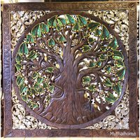 Bodhi Baum Geschnitzte Holz Wand Kunst Großer Des Lebens Schnitzen Kopfteil Geschnitzt Panels Thai Teak Große Wand-Dekor 72 von mythaihome