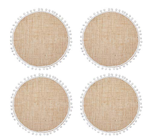 KitchenCraft Natural Elements 4-er Set Jute- Tischsets, 4 runde Jute-Tischsets, mit Bommel-Dekorationen, 38cm von NATURAL ELEMENTS