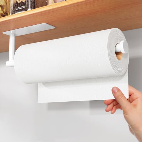 Küchenrollenhalter – selbstklebend oder bohrbar, Weiß Papierhandtuchhalter zur Wandmontage für die Küche, Küchenrollenspender aus Edelstahl SUS304 unter dem Schrank von niffgaff