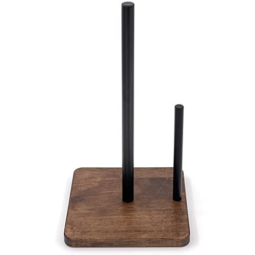 Niffgaff schwarzer Küchenrollenhalter mit exquisitem quadratischen Holzsockel, freistehend, für die Küchenarbeitsplatte, passend für Standard- und Jumbo-Rollen von niffgaff