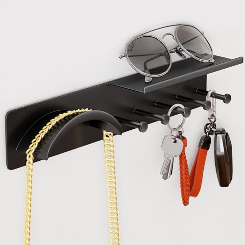 niffgaff Schlüsselbrett Schwarz, Schlüsselbrett mit SpezialhakenKann Taschen aufhängen, Schlüsselboard Ohne Bohren Wandmontage für Schlüssel Aufbewahrung an Eingang (31 * 6 * 4.7 cm) von niffgaff