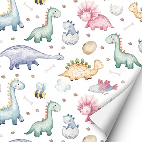 2 x 0,9 m selbstklebende Folie - Dinos (16,66 €/qm) Klebefolie Dekorfolie Möbelfolie Junge Mädchen grün gelb blaue Dinosaurier Kinderzimmer Dekoaufkleber für glatte Oberflächen von nikima Schönes für Kinder