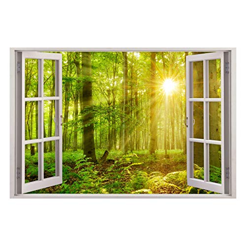 216 Wandtattoo Fenster - grüner Wald 2 Sonnenstrahlen Größe 1750 x 1150 mm - in 6 Größen - Kinderzimmer Sticker Wandaufkleber Wanddeko Wandbild von nikima Schönes für Kinder
