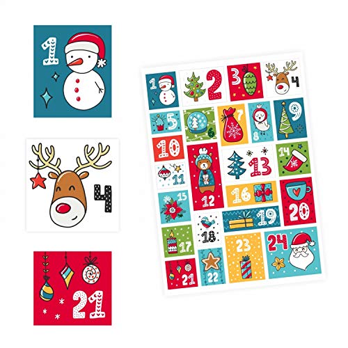 24 Adventskalender Zahlen Aufkleber bunt - eckig - Sticker Weihnachten zum basteln dekorieren DIY von nikima Schönes für Kinder