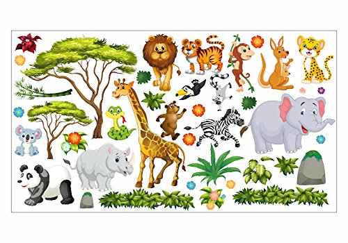 nikima - 060 Wandtattoo Wanddekoration Dschungel Tiere Löwe Elefant Koala Panda Giraffe Zebra - in 6 Größen - Kinderzimmer Sticker Wandaufkleber niedliche Wandsticker Wanddeko Wandbild Junge Mädchen (1500 x 840 mm) von nikima Schönes für Kinder