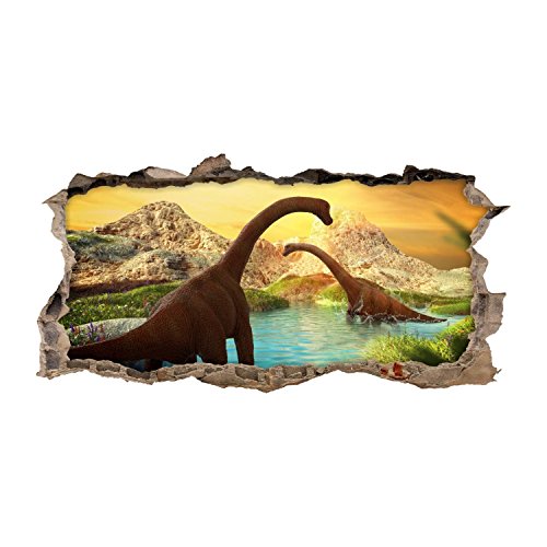 nikima - 118 Wandtattoo Brachiosaurus Sonnenuntergang Urzeit - Loch in der Wand - in 6 Größen - Coole Kinderzimmer Sticker und Aufkleber Wanddeko Wandbild Junge - Größe 1000 x 500 mm von nikima Schönes für Kinder