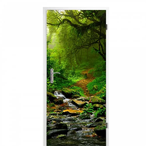 nikima Schönes für Kinder selbstklebendes Türbild - Waldweg 0,9 x 2 m (16,66 €/m²) - Türtapete Türposter Klebefolie Dekorfolie Wald Bach Steine Wasser grün Wanderweg von nikima Schönes für Kinder