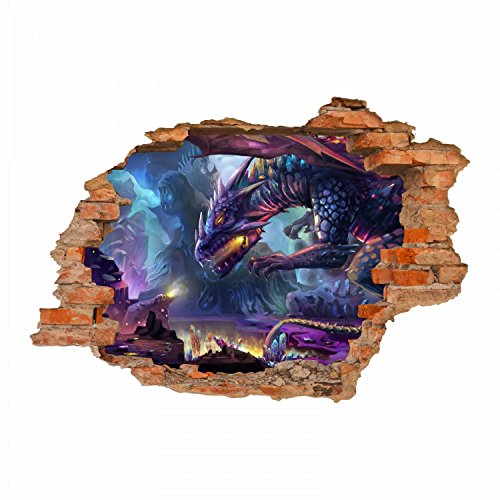 nikima - 097 Wandtattoo Drache Fantasy - Loch in der Wand - in 5 Größen - wunderschöne Kinderzimmer Sticker und Aufkleber Bezaubernde Wanddeko Wandbild Junge Mädchen Größe 1000 x 700 mm von nikima Schönes für Kinder