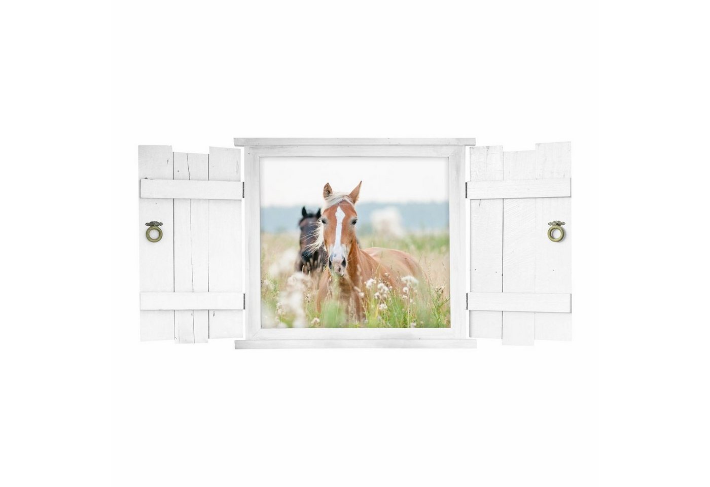 nikima Wandtattoo 132 Pferd im Fenster mit Fensterläden weiß (PVC-Folie), in 6 vers. Größen von nikima