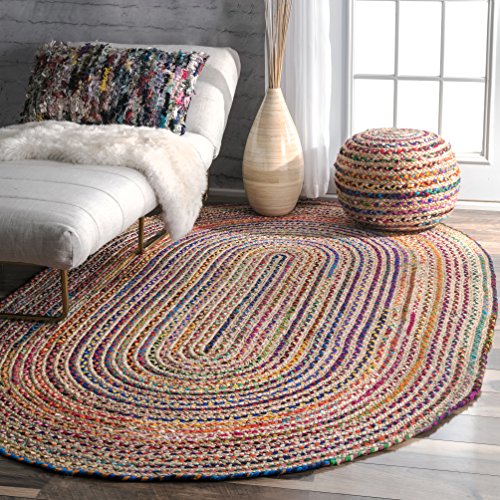 nuLOOM Aleen geflochtene Baumwolle/Jute Teppich, Multi, 152 cm x 244 cm Oval von nuLOOM