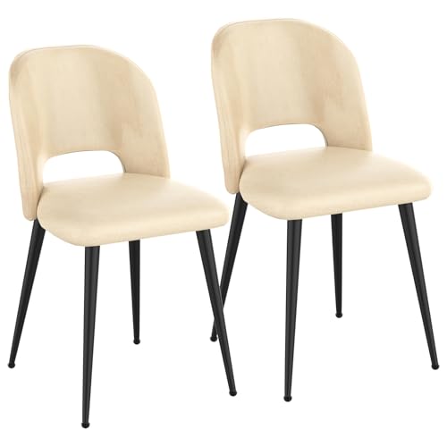 nwixbqoqn 2 Esszimmerstühle, gepolsterte Stühle mit Sitzfläche aus Samt, Rückenlehne aus Samt, Beine aus schwarzem Metall, für Küche, Wohnzimmer, Beige, 48 x 45 x 85 cm von nwixbqoqn
