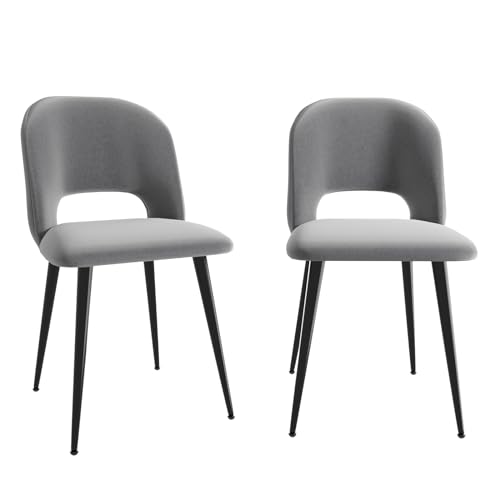nwixbqoqn 2 Esszimmerstühle, gepolsterte Stühle mit Sitzfläche aus Samt, Rückenlehne aus Samt, Beine aus schwarzem Metall, für Küche, Wohnzimmer, Grau, 48 x 45 x 85 cm von nwixbqoqn