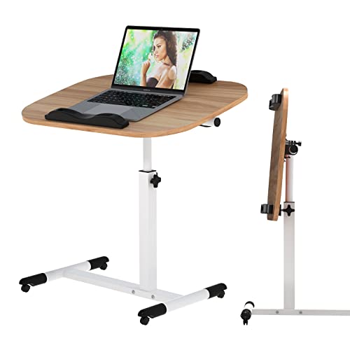 nwixbqoqn 60 x 40 cm Laptoptisch mit Rollen, Beistelltisch Höhenverstellbar 61-95 cm, Mobiler Schreibtisch Computertisch mit 2 Stopp-Leisten & 4 Rollen für Büro, Schlafzimmer, Gelb von nwixbqoqn