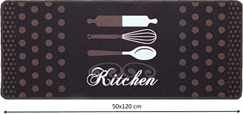 oKu-Tex Fußmatte, Schmutzfangmatte "Deco-Flair Kitchen", Aufdruck / Polka Dots Anthrazit, Küchenläufer für innen, rutschfest, waschbar, 50 x 120 cm von oKu-Tex