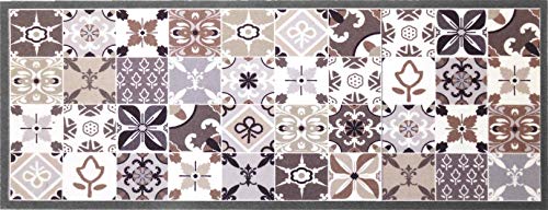 oKu-Tex Fußmatte | Schmutzfangmatte, Küchenläufer | Mosaik Muster Kacheln Kariert | Waschbar | Türvorleger für innen | rutschfest | grau/beige | 45 x 120 cm von oKu-Tex