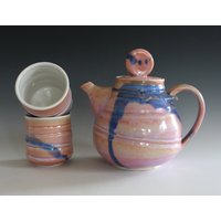Keramik Teekanne Mit 2 Tassen, Handgemachtes Teeset, Handgemachte Steinzeug Teekanne, Rad Geworfen von ocpottery