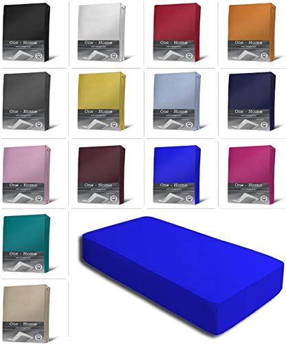 Jersey Spannbettlaken Spannbetttuch Bettlaken weich 100% Baumwolle Rundumgummi, Farbe:Royalblau, Maße:90-100 x 200 cm von one-home