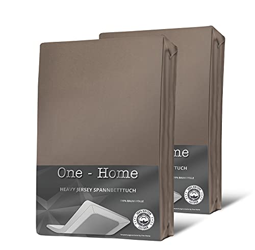 one-home 2er Set Jersey Spannbettlaken Spannbetttuch weich Heavy Baumwolle Rundumgummizug, Farbe:Taupe, Größe:120x200 cm - 130x200 cm von one-home