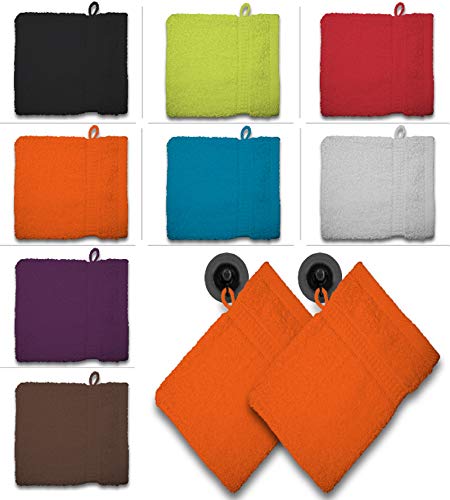 one-home 2er Set Waschhandschuhe Waschhandschuh Waschlappen 16x21 cm Frottee Baumwolle, Farbe:Orange/Terra von one-home