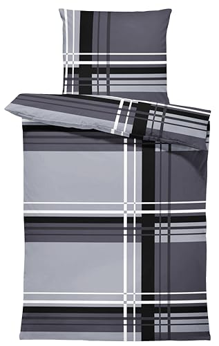 one-home Bettwäsche Microfaser Modern Bettbezüge B-Ware mit Reißverschluss, Größe:135x200 cm, Farbe:Grafisch gestreift grau/anthrazit von one-home