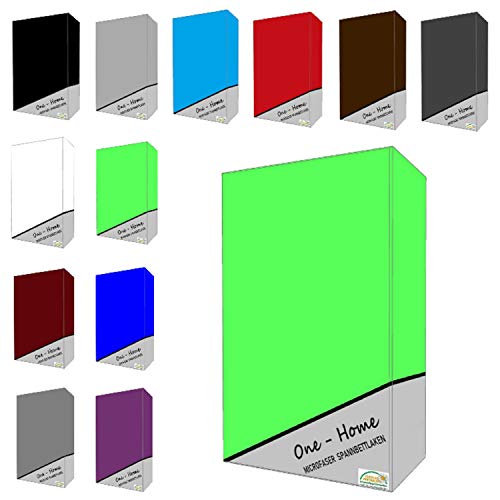 one-home Microfaser Spannbettlaken Spannbetttuch Bettlaken Betttuch mit Rundumgummi, Farbe:Grün, Maße:90x200 cm - 100x200 cm von one-home