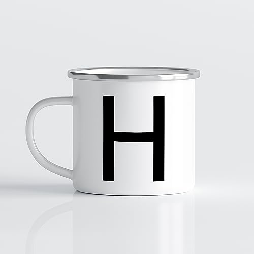 online-hut - Tasse - Emaille Kaffeebecher - Lieblingstasse - Monogrammtasse A-Z - schwarz -Buchstabe - Initialentasse - ENT-106 (H) von online-hut