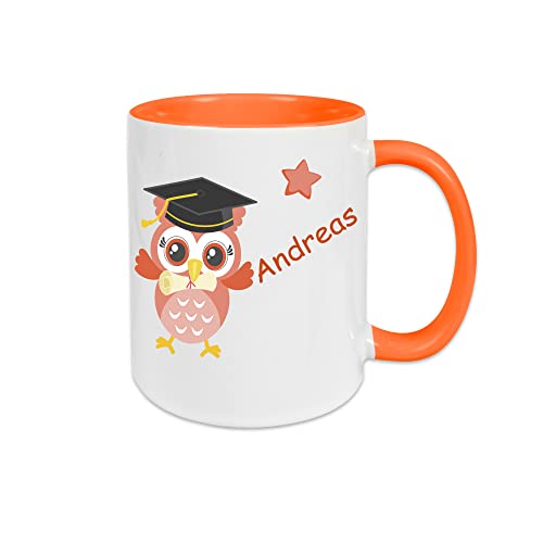 online-hut-Tasse - Kaffeebecher - Kaffeetasse - Namenstasse - personalisiert - Ihr Name - Abitur - Diplom - Eule - Orange - LT-29 von online-hut