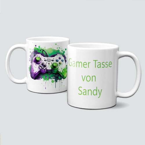 online-hut - Tasse - Kaffeebecher - Lieblingstasse - Gamer Tasse - grün/violett - Gaming - Steuerung - Controller - personalisierbar - LT-227 von online-hut