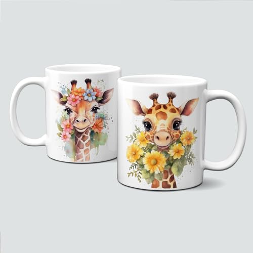 online-hut - Tasse - Kaffeebecher - Lieblingstasse - mit Giraffen und bunten Blumen - LT-294 von online-hut