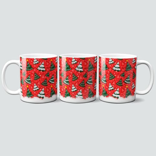 online-hut - Tasse - Kaffeebecher - Weihnachtstasse - Weihnachten - 3D Design - in Rot/bunte Weihnachtsbäume - 3D-W19 von online-hut