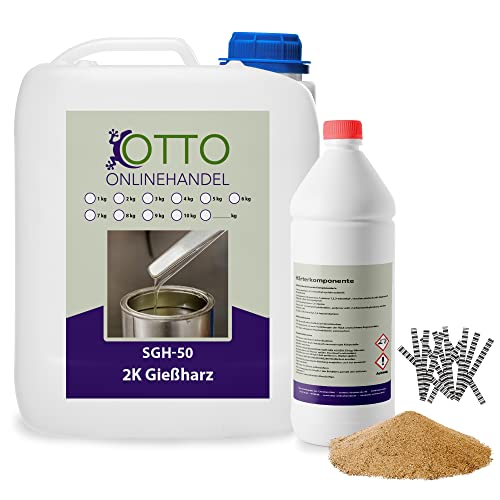 SGH-50 Gießharz (6 kg) Set zum Estrich reparieren (inkl. Estrichklammern und Quarzsand) farbloses 2K Epoxidharz Injektionsharz Vergussmasse Laminierharz zum Risse verharzen von otto-online-handel