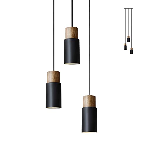 ouglres 3 Flammige Pendelleuchte Vintage Kücheninsel Hängelampe Holz Hängeleuchte Retro Lampenschirm Industrial Für Gu10 Hängelampe Für Kuche Restaurant Flur Wohnzimmer Untergeschoss,Schwarz,1 Pack von ouglres