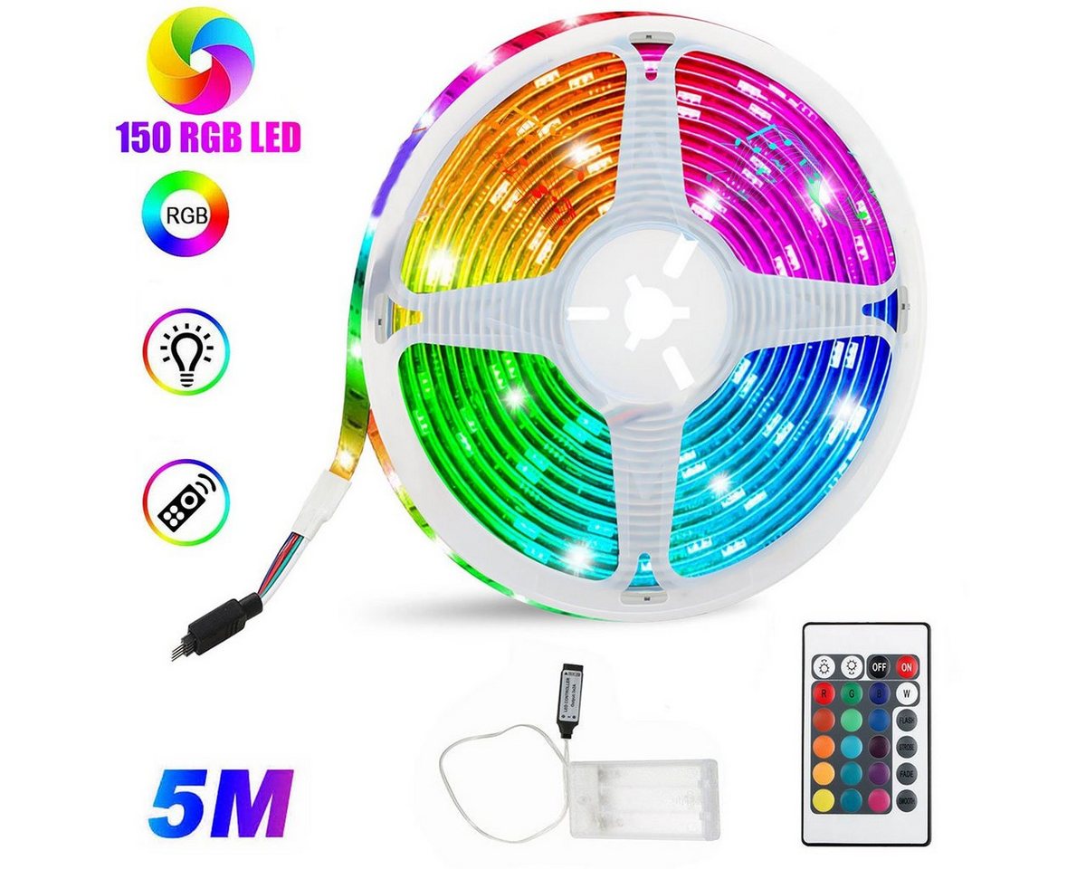 oyajia LED-Streifen 5m RGB 5050 Farbwechsel-LED-Streifen-Kit mit 24 IR-Fernbedienung, LED-Streifen Ultra langes LED-Leuchten von oyajia