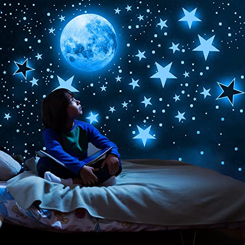 1119 Stück Leuchtsticker Wandtattoo Leuchtsterne Selbstklebend Kinderzimmer Wandsticker Mond und Sterne Fluoreszierend Wandaufkleber für Kinder Kindergarten Schlafzimmer Wohnzimmer Blau von palasasa