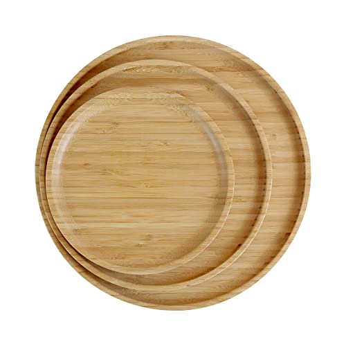 pandoo 100% Bambus Teller | Runde Holzteller, Bamboo Plates, Bambus Deko, Speiseteller, Bambus Geschirr, Geschirrset, Holz Teller Set, Mehrweg Teller | 3-Set (1X20 cm, 1X25 cm, 1X30 cm) von pandoo