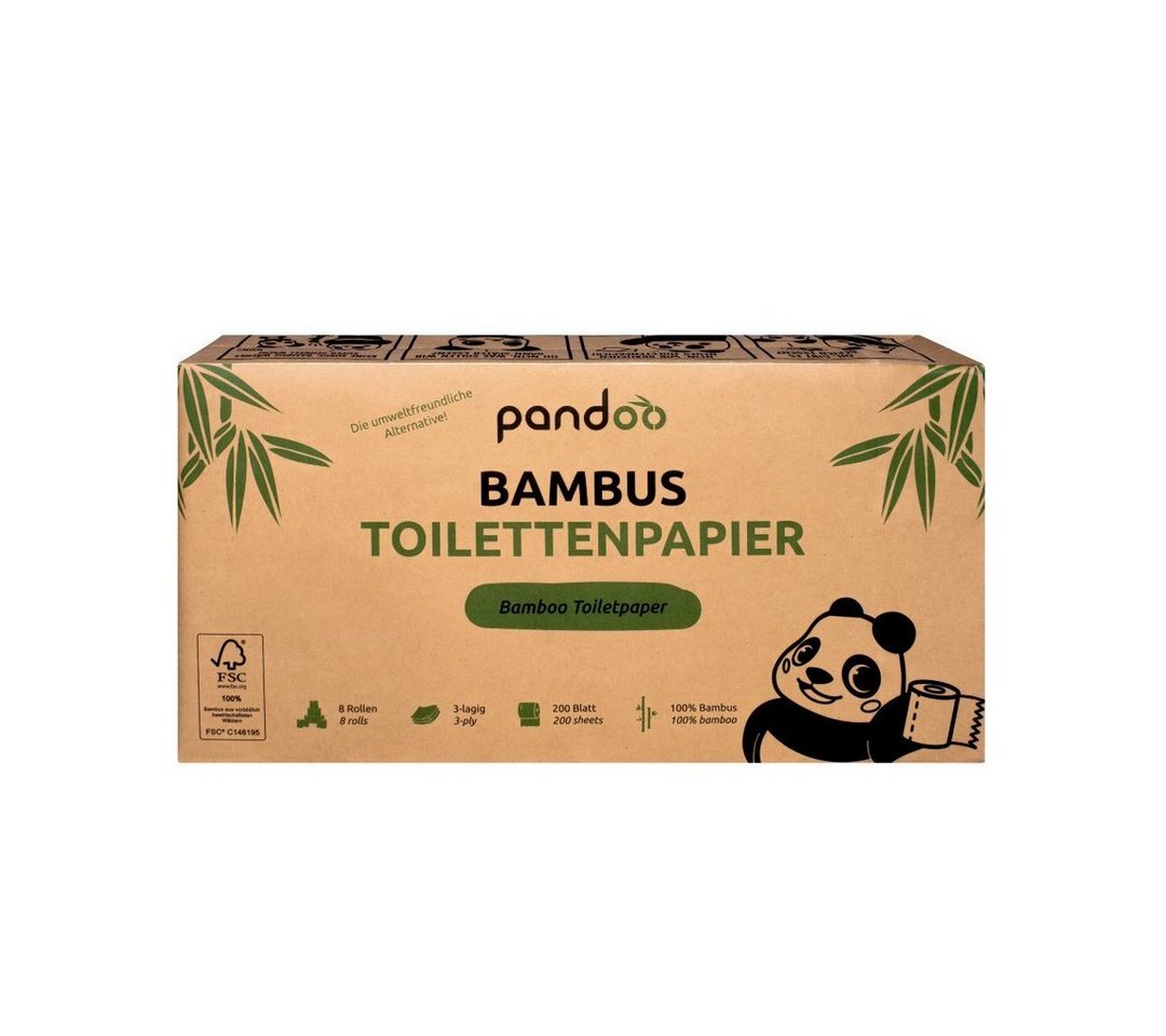 pandoo Toilettenpapier Bambus Toilettenpapier 3-lagig, 100% Bambus, Plastikfreie Verpackung (8-St) von pandoo