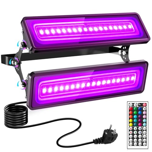 papasbox 120W Schwarzlicht Strahler UV Licht Party | LED Schwarzlichtlampe mit Stecker Schalter IP65 Wasserdicht | RGB Wallwasher für Disco Partylicht Deko Discolicht mit Fernbedienung von papasbox