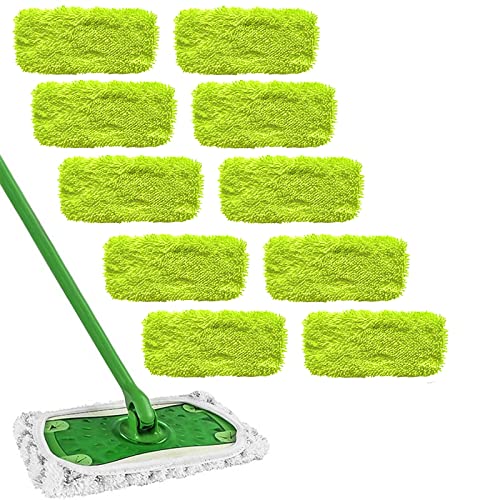 papasgix 10 Stück Bodenwischer Tücher, Bodentücher Wiederverwendbar und Waschbar, Wischmopp Bezug mit Gleiteigenschaften nass und trocken für Reinigung zu Hause(Grün fluoreszierend，45.3x11.5cm) von papasgix