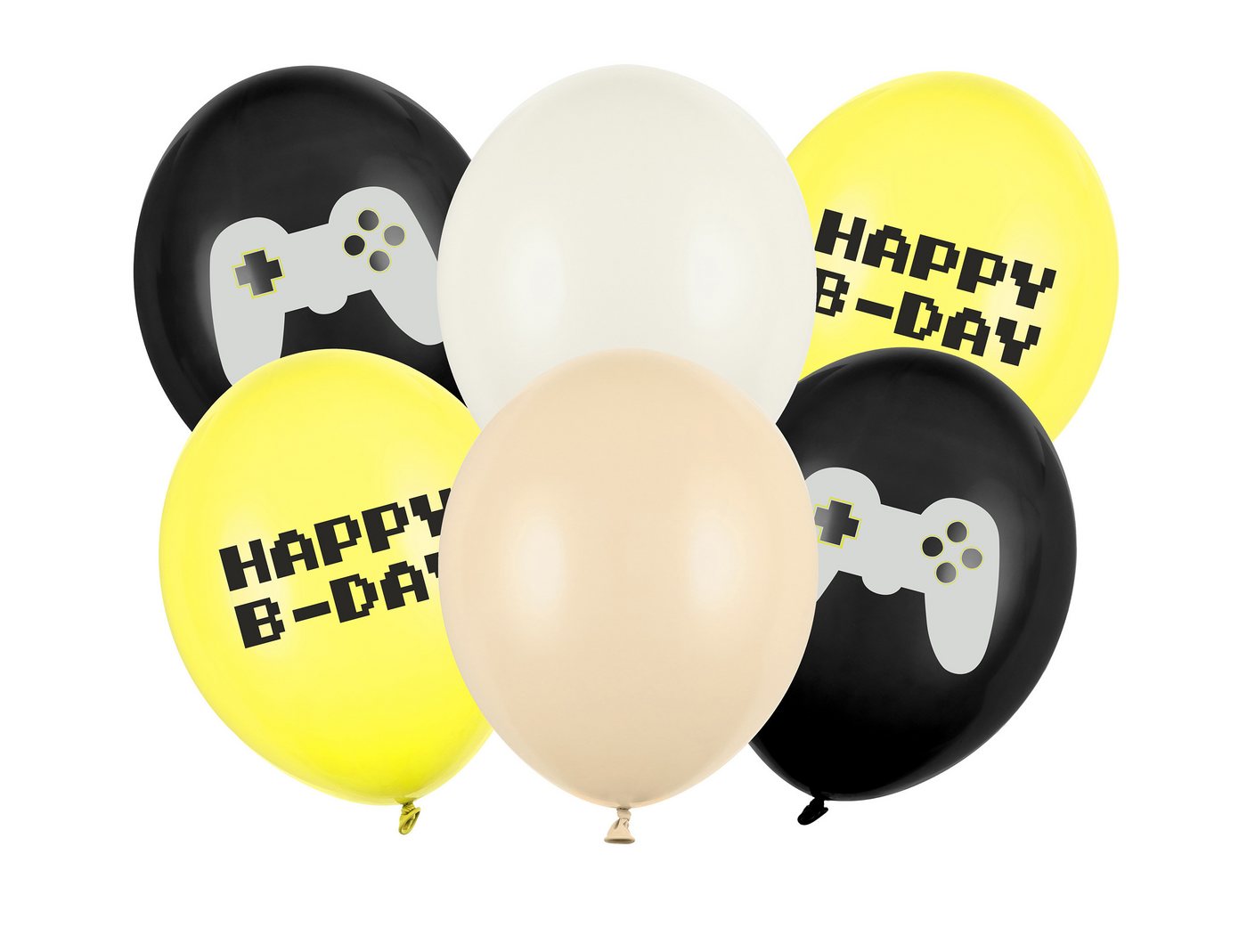 partydeco Latexballon, Luftballons Happy Birthday Gamer 30cm Schwarz / Gelb 6er Set von partydeco