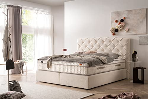 payé Boxspringbett Flair 180x200 cm - Weiß Creme - mit Matratze H4 - Skandinavischer Look Moderne Betten für Schlafzimmer von payé