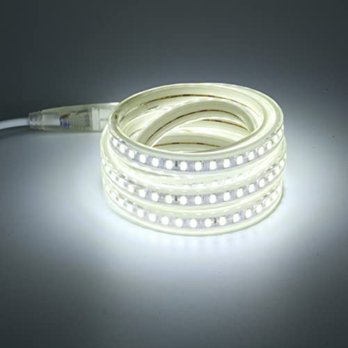 pcning 5730 LED Band Wasserdicht 2M 230V Direktanschluss, LED Streifen Kaltes weiss 6000K 2 Meter IP67 Strip mit EU Stecker (Kaltes Weiss, 2) von pcning