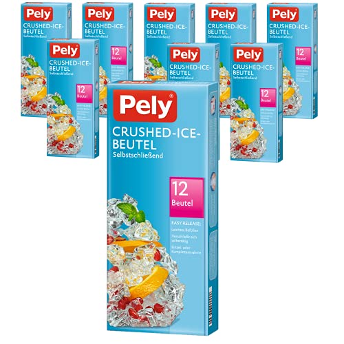 Pely Crushed-Ice Beutel, selbstschließend, Vorteilspack (9x 12 Beutel) im Karton, selbstgemachtes Eis für zuhause, Cocktaileis von pely