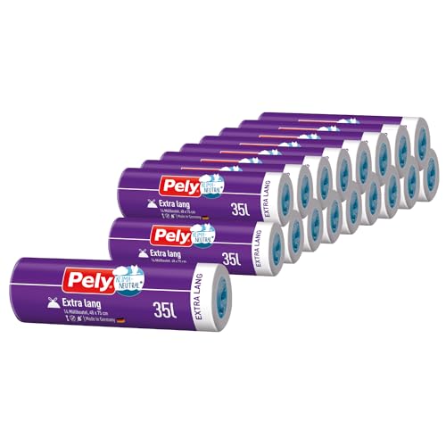 Pely Zugband Müllbeutel Anti Geruch 35 Liter extra lang - klimaneutralisiert durch Kompensation, Vorteilspack 23 x 14 Stück von pely