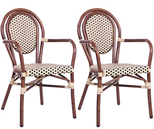 pemora 2-er Set Bistrostuhl Bambu AL mit Armlehnen Metallstuhl Gartenstuhl Outdoor-Stuhl Terrassenstuhl Gastronomie Stuhl in beige-braun von pemora
